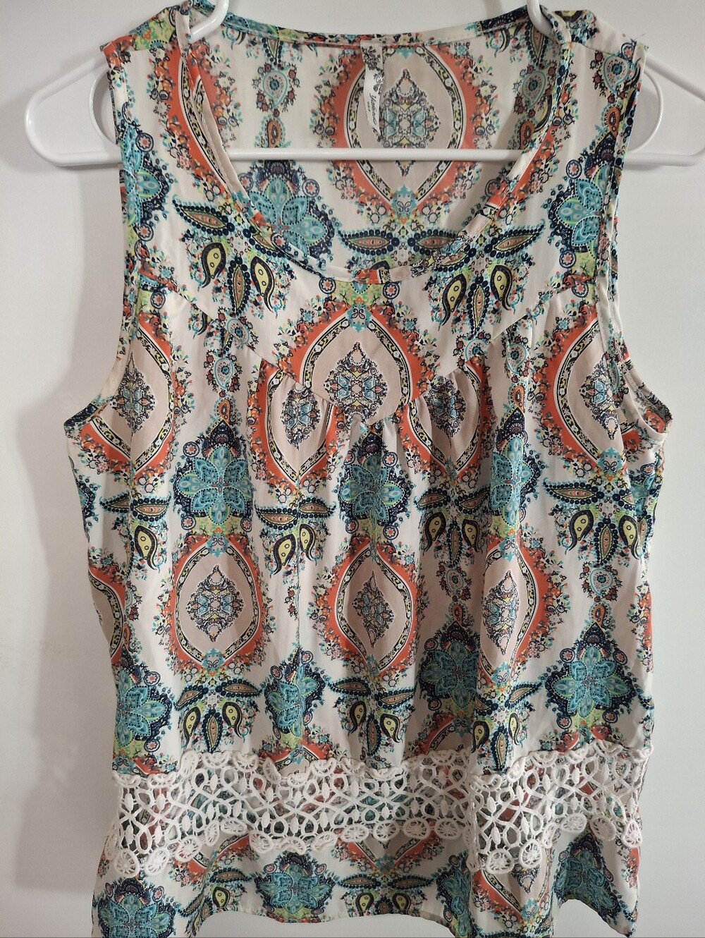Yahada Cream Tank Top with Coral and Turquoise Paisley